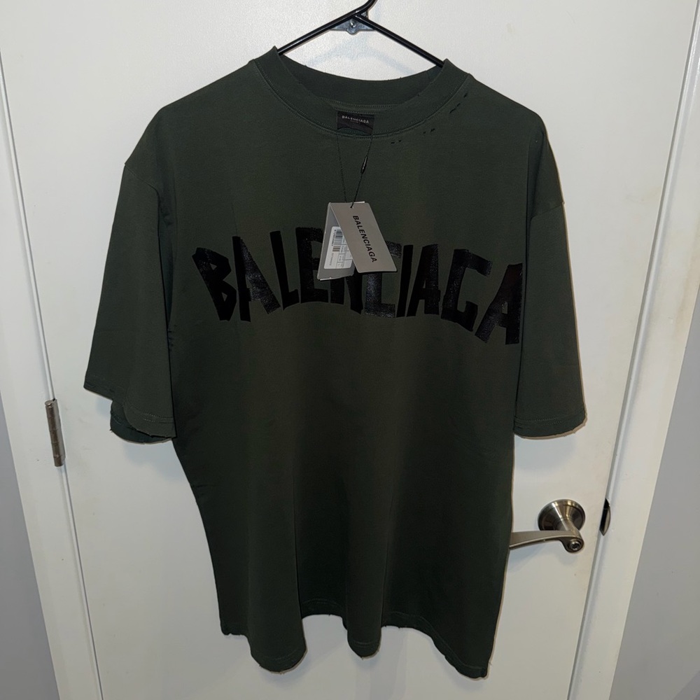 Balenciaga Tape Logo T-Shirt Dark Green size XL